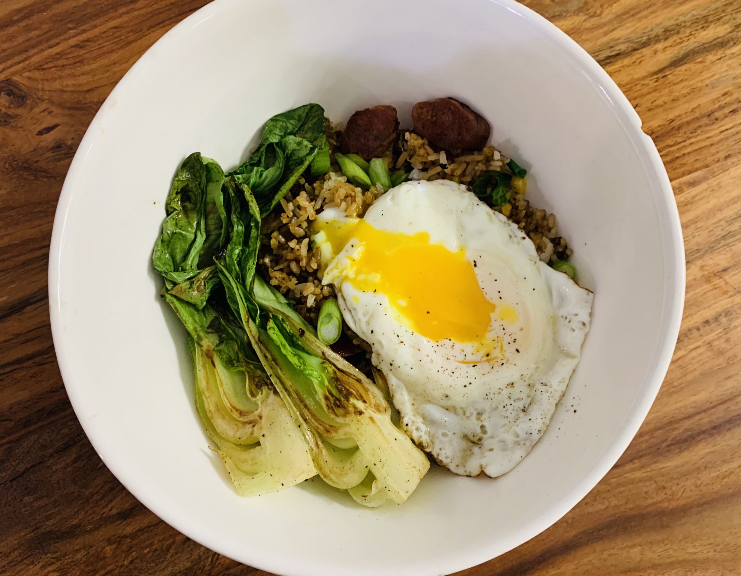 Making Chinese Sausage Fried Rice (with Seared Baby Bok Choy)